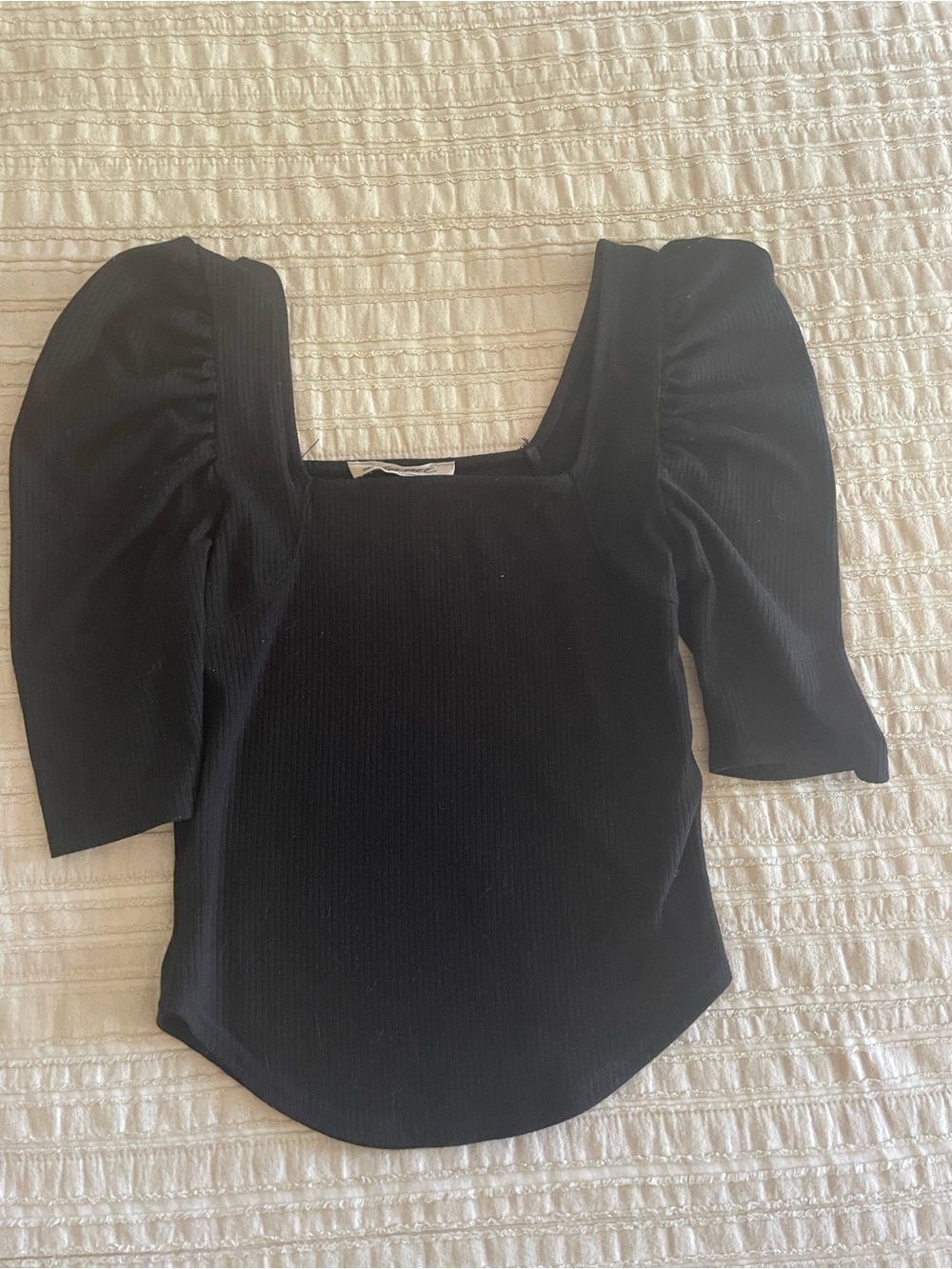Free People Black Square-Neck Puff Sleeve Top